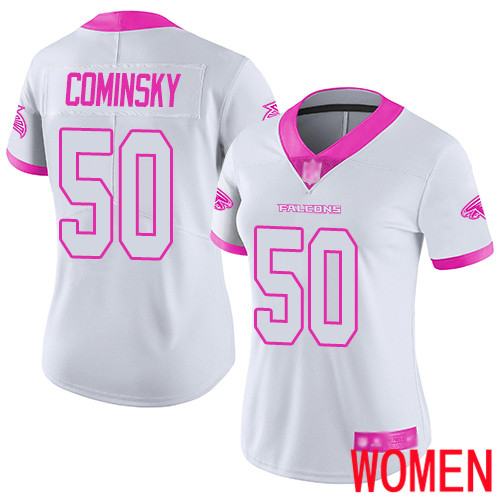 Atlanta Falcons Limited White Pink Women John Cominsky Jersey NFL Football #50 Rush Fashion